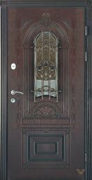 Однопольная входная дверь со стеклянной вставкой кованая с утеплением ДВ-538