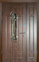 Двойная железная дверь со стеклопакетом кованая в каркасный дом ДВ-20